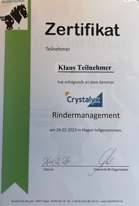 Teilnehmer-Zertifikat Rindermanagement 24.02.2024 in Hagen
